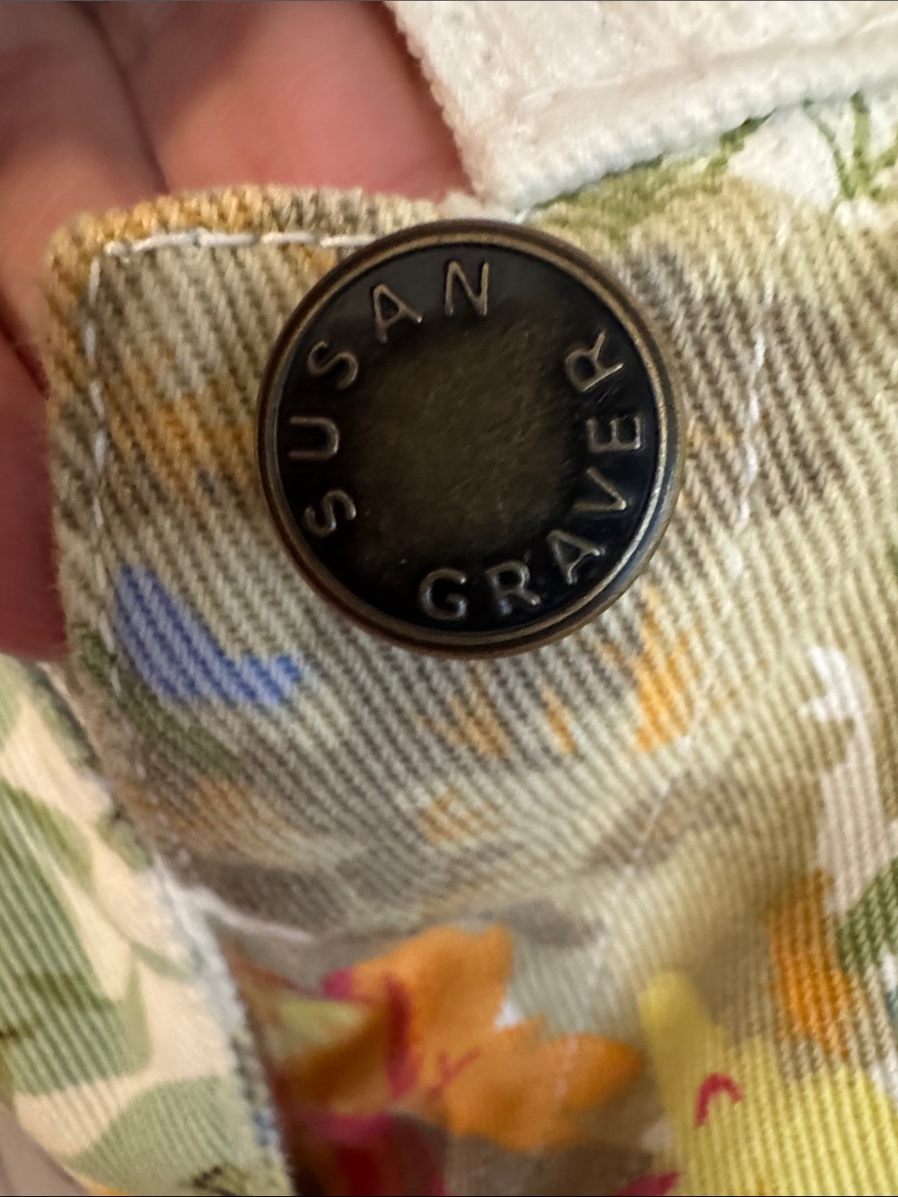 Susan Graver Floral Print Jean Jacket in Cream, Blue, Yellow, Red, Green - Picture 5 of 9